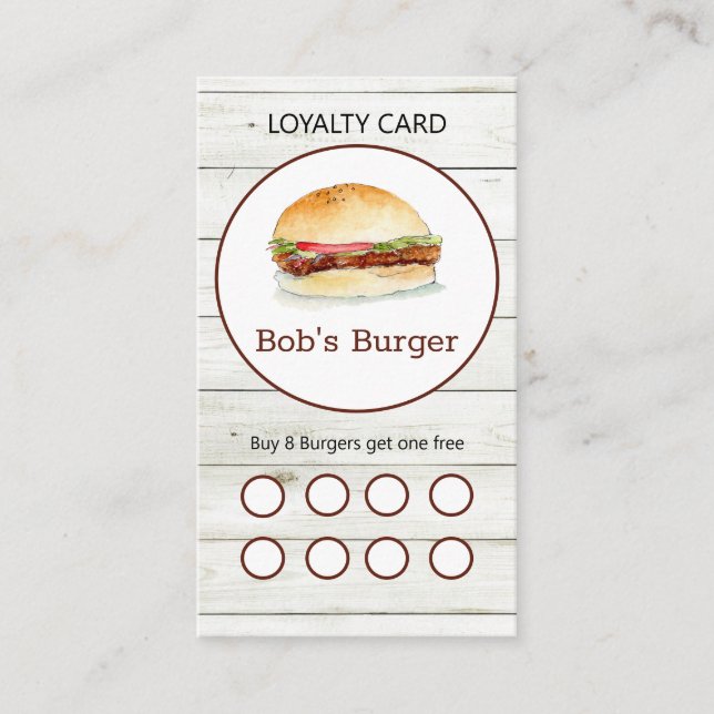 Rustic Burger restaurant Loyalty  business card Visitenkarte (Vorderseite)