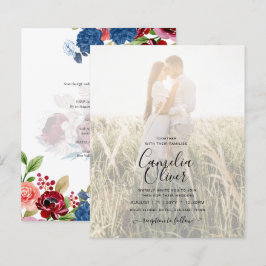 Rustic Burgund Blue Floral Wedding FOTO INVITE