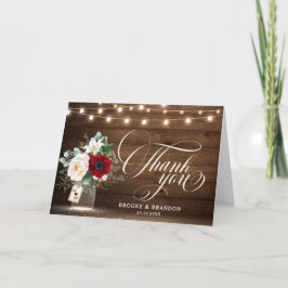 Rustic Burgund Floral Mason Jar Wedding Vielen Dan Dankeskarte