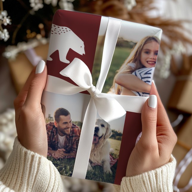 Rustic Burgundy Bars Foto Collage Weihnachten Geschenkpapier (Von Creator hochgeladen)