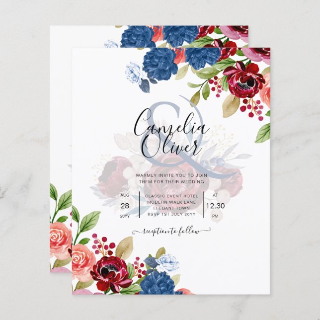 Rustic Burgundy Blue Floral Wedding (Vorne/Hinten)