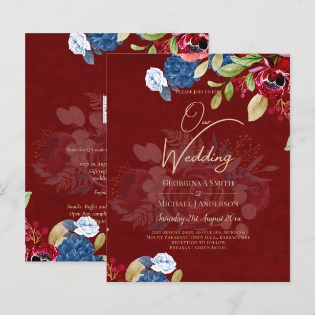 Rustic Burgundy Blue Floral Wedding (Vorne/Hinten)