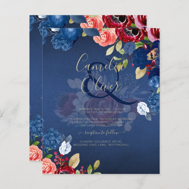Rustic Burgundy Blue Floral Wedding (Vorne/Hinten)