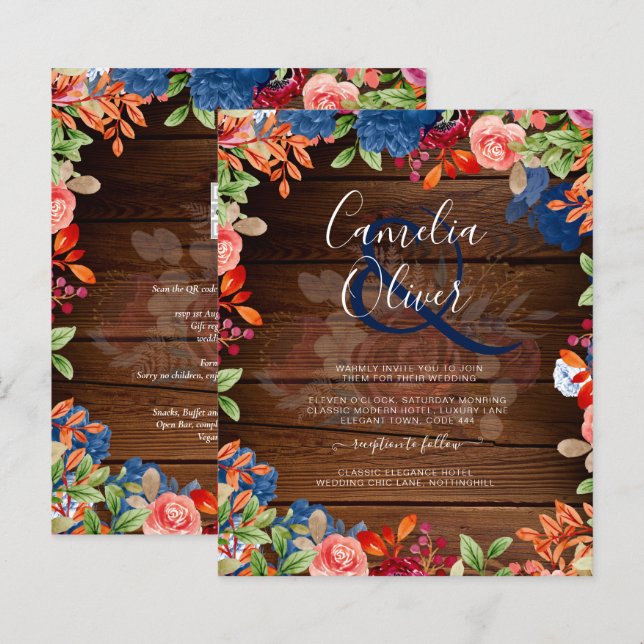 Rustic Burgundy Blue Floral Wedding (Vorne/Hinten)