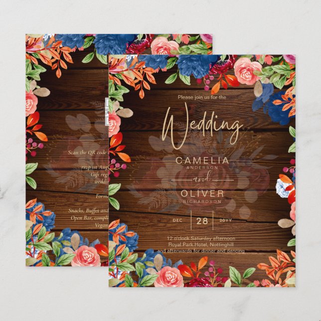 Rustic Burgundy Blue Floral Wedding (Vorne/Hinten)