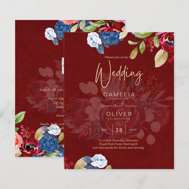 Rustic Burgundy Blue Floral Wedding (Vorne/Hinten)