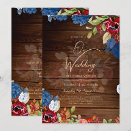 Rustic Burgundy Blue Floral Wedding Einladung