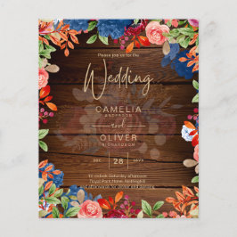 Rustic Burgundy Blue Floral Wedding Flyer
