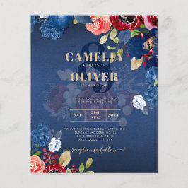 Rustic Burgundy Blue Floral Wedding Flyer