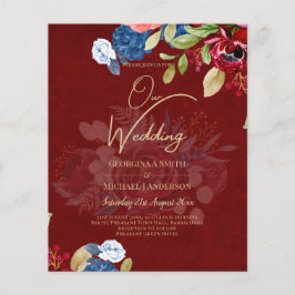 Rustic Burgundy Blue Floral Wedding Flyer