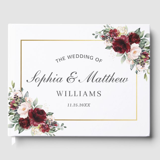 Rustic Burgundy Blush Floral Greenery Wedding Gästebuch (Vorderseite)