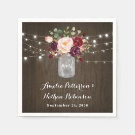Rustic Burgundy Blush Floral Mason Jar Wedding Serviette