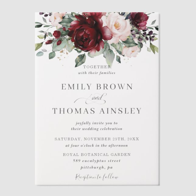 Rustic Burgundy Blush Pink Floral Greenery Wedding (Vorderseite)