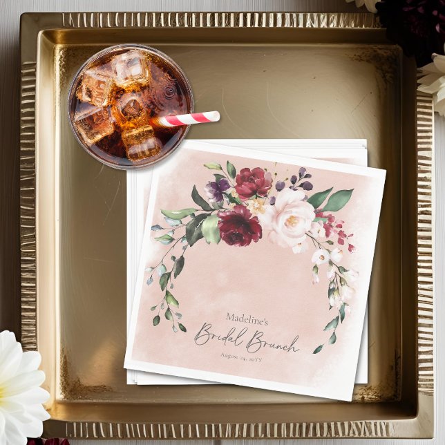 Rustic Burgundy & Blush Pink Roses Bridal Brunch Serviette (Rustic Burgundy & Blush Pink Roses Bridal Brunch Napkins)