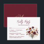 Rustic Burgundy Boho Chic Wildflowers Wedding RSVP Karte<br><div class="desc">Make it easy for your guests to RSVP with this simple yet beautiful card. The rustic boho chic design features an elegant script title reading "Kindly Respond" with a customizable form for your guests to fill out and return. There is a bouquet of country wildflowers in autumn shades of burgundy,...</div>