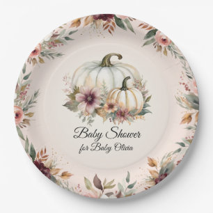 Rustic Burgundy Fall Floral Pumpkin Baby Showroom Pappteller