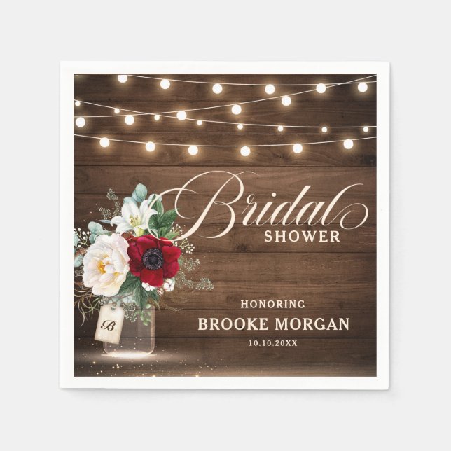 Rustic Burgundy Floral Mason Jar Brautparty Serviette (Vorderseite)