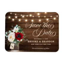 Rustic Burgundy Floral Mason Jar Save the Date