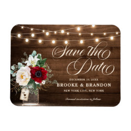 Rustic Burgundy Floral Mason Jar Save the Date Magnet
