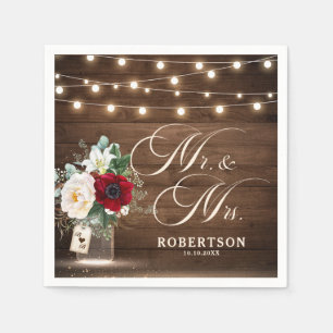 Rustic Burgundy Floral Mason Jar Wedding Serviette