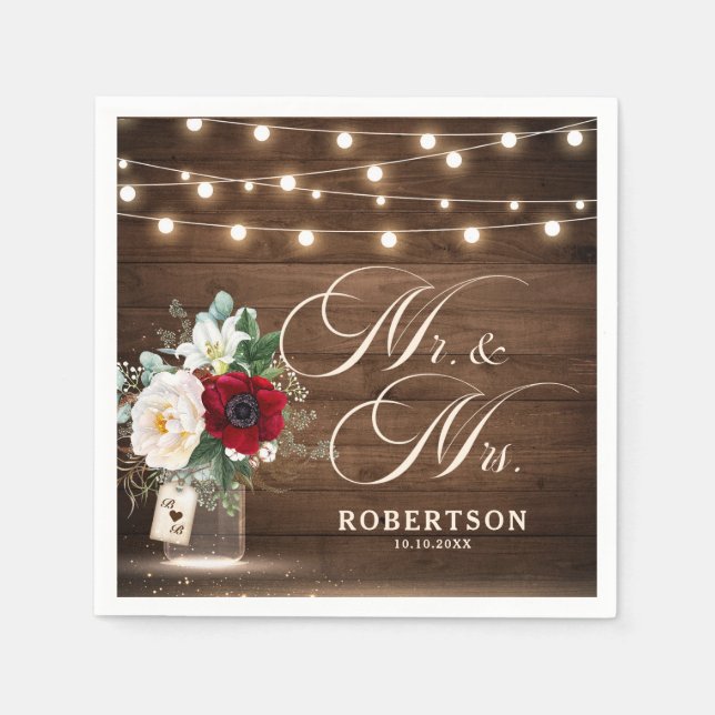 Rustic Burgundy Floral Mason Jar Wedding Serviette (Vorderseite)