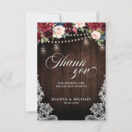 Rustic Burgundy Floral Mason Jar Wedding Vielen Da Dankeskarte