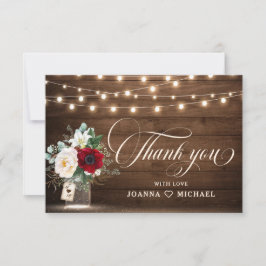 Rustic Burgundy Floral Mason Jar Wedding Vielen Da Dankeskarte