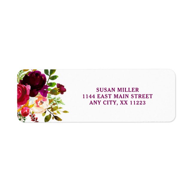 Rustic Burgundy Floral Rückkehr Adresse Etikett 39 (Vorne)