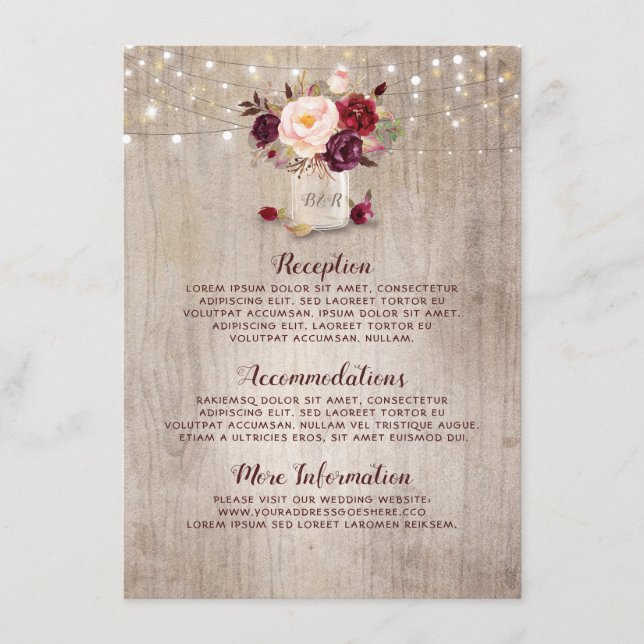 Rustic Burgundy Floral Wedding Information Guest Begleitkarte (Vorderseite)