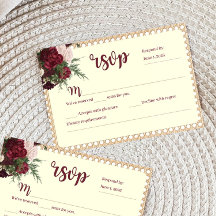 Rustic Burgundy Floral Wedding RSVP Response Card