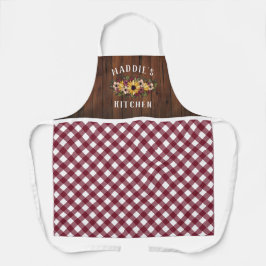 Rustic Burgundy Gingham Floral Bouquet Name hinzuf Schürze