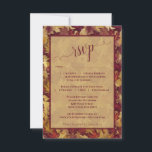Rustic Burgundy & Gold Autumn Leaves Wedding RSVP Karte<br><div class="desc">Make it easy for your guests to respond to your wedding invitation with this simple yet beautiful rsvp card. The rustic boho chic design features a beautiful watercolor background of leaves and foliage in autumn shades of burgundy and gold. The title is written in elegant script calligraphy and the form...</div>