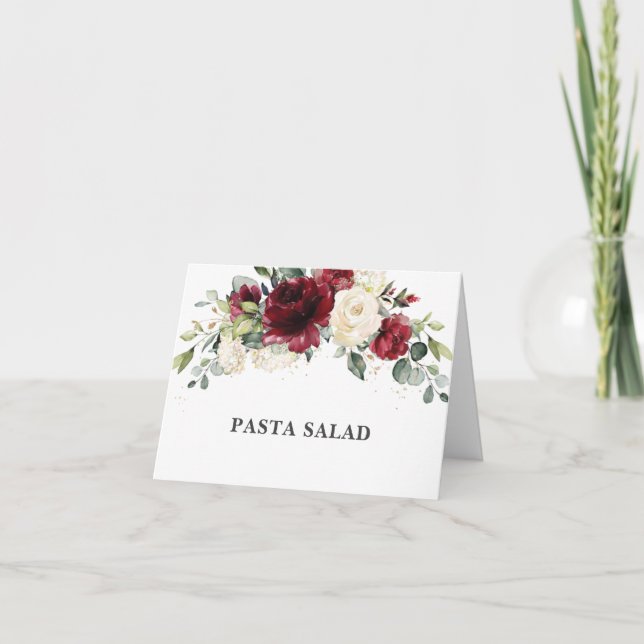 Rustic Burgundy Ivory Floral Wedding Food Tent  Karte (Vorderseite)