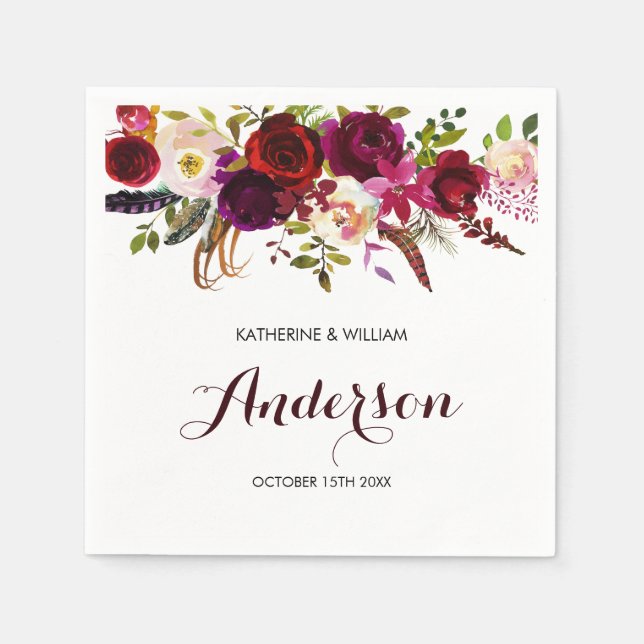 Rustic Burgundy Marsala Chic Floral Wedding Serviette (Vorderseite)