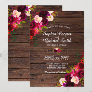 Rustic Burgundy Marsala Floral   Barn Wood Wedding Einladung