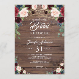 Rustic Burgundy Marsala Floral Brautparty Einladung
