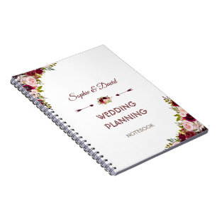 Rustic Burgundy Marsala Floral Wedding Planner Notizblock
