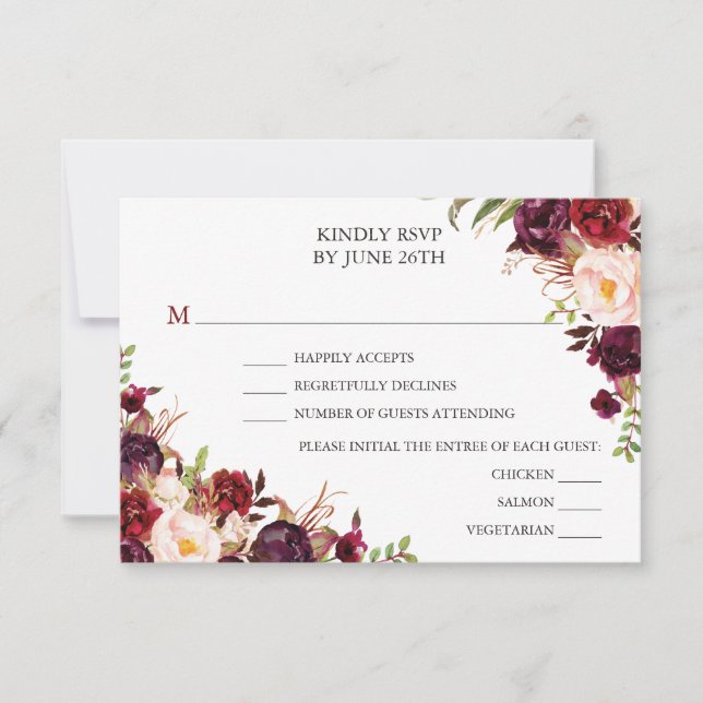 Rustic Burgundy Marsala Wedding RSVP Card (Vorderseite)