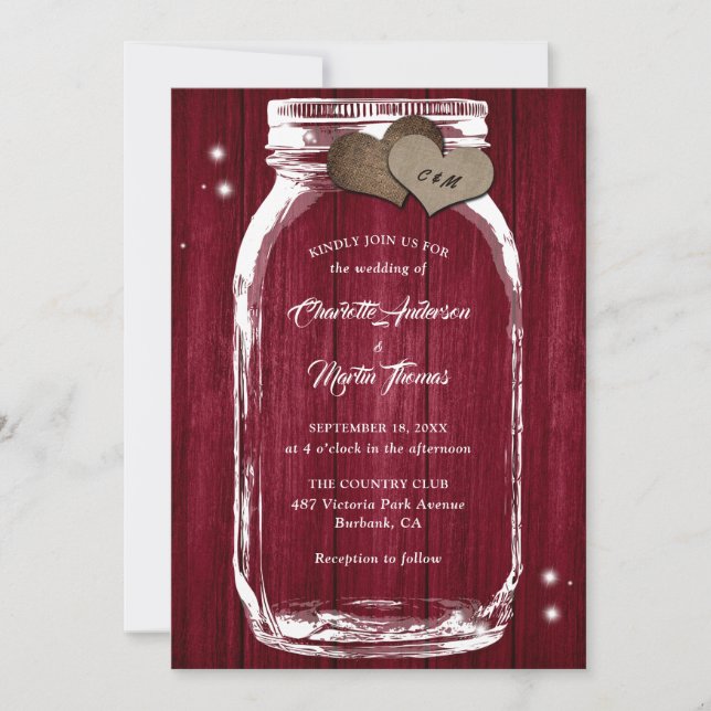 Rustic Burgundy Mason Jar Wedding Einladungen (Vorderseite)