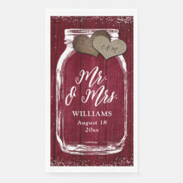 Rustic Burgundy Mason Jar Wood Mr & Mrs Wedding Serviette