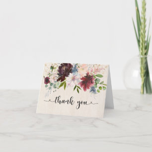 Rustic Burgundy Navy Aquarell Floral Vielen Dank Karte
