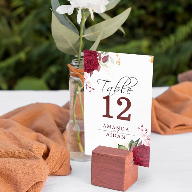 Rustic Burgundy Red Rose Floral Wedd  Table Number Tischnummer (Von Creator hochgeladen)