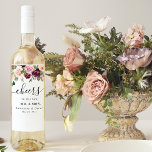 Rustic  Burgundy Watercolor Flowers & Gold Drops Weinetikett<br><div class="desc">Rustic  Burgundy Watercolor Flowers & Gold Drops</div>