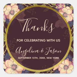 Rustic Burgundy Wedding Vielen Dank Quadratischer Aufkleber