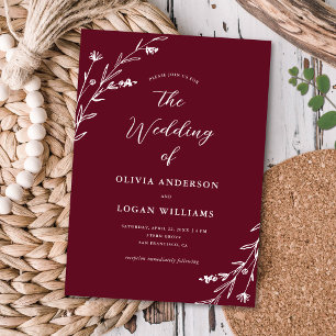 Rustic Burgundy Wildblume Boho Wedding Einladung