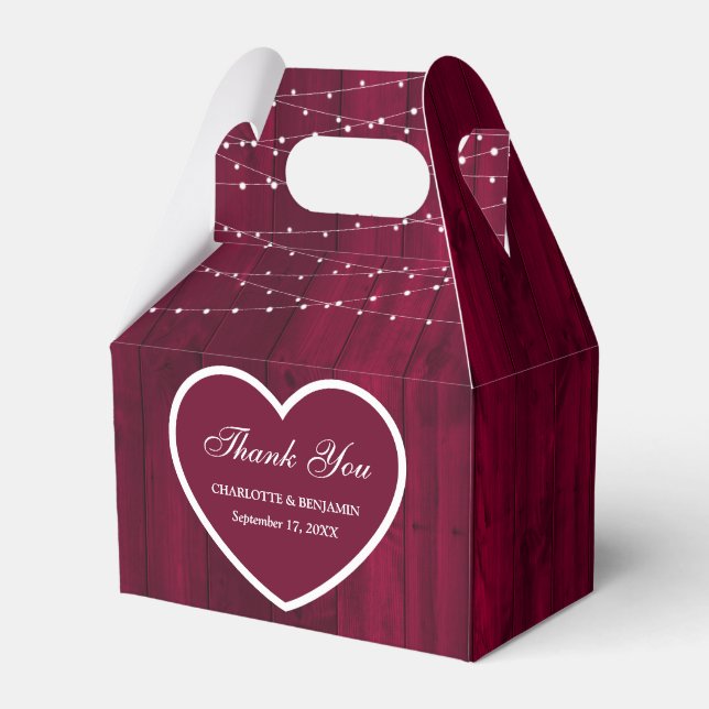 Rustic Burgundy Wood Wedding Vielen Dank Geschenkschachtel (Vorderseite)