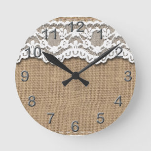Rustic Burlap and Lace Runde Wanduhr