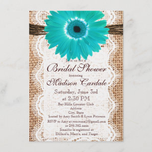 Rustic Burlap Aquamarin Daisy Bridal Dusche Einlad Einladung
