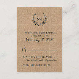 Rustic Burlap Black Typografy Wedding RSVP Card Karte