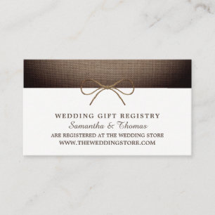 Rustic Burlap Bow, Gift Registry Begleitkarte